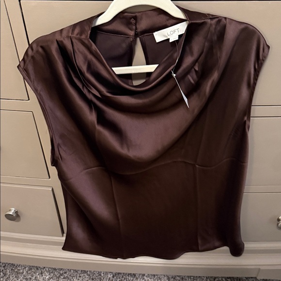 Elegant Loft Brown Satin Top - Picture 6 of 6